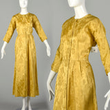 Medium 1960s Dress Gold Weave Brocade Maxi Casual Gown