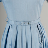 1950s Blue Short Sleeve Dress with Mohair Details