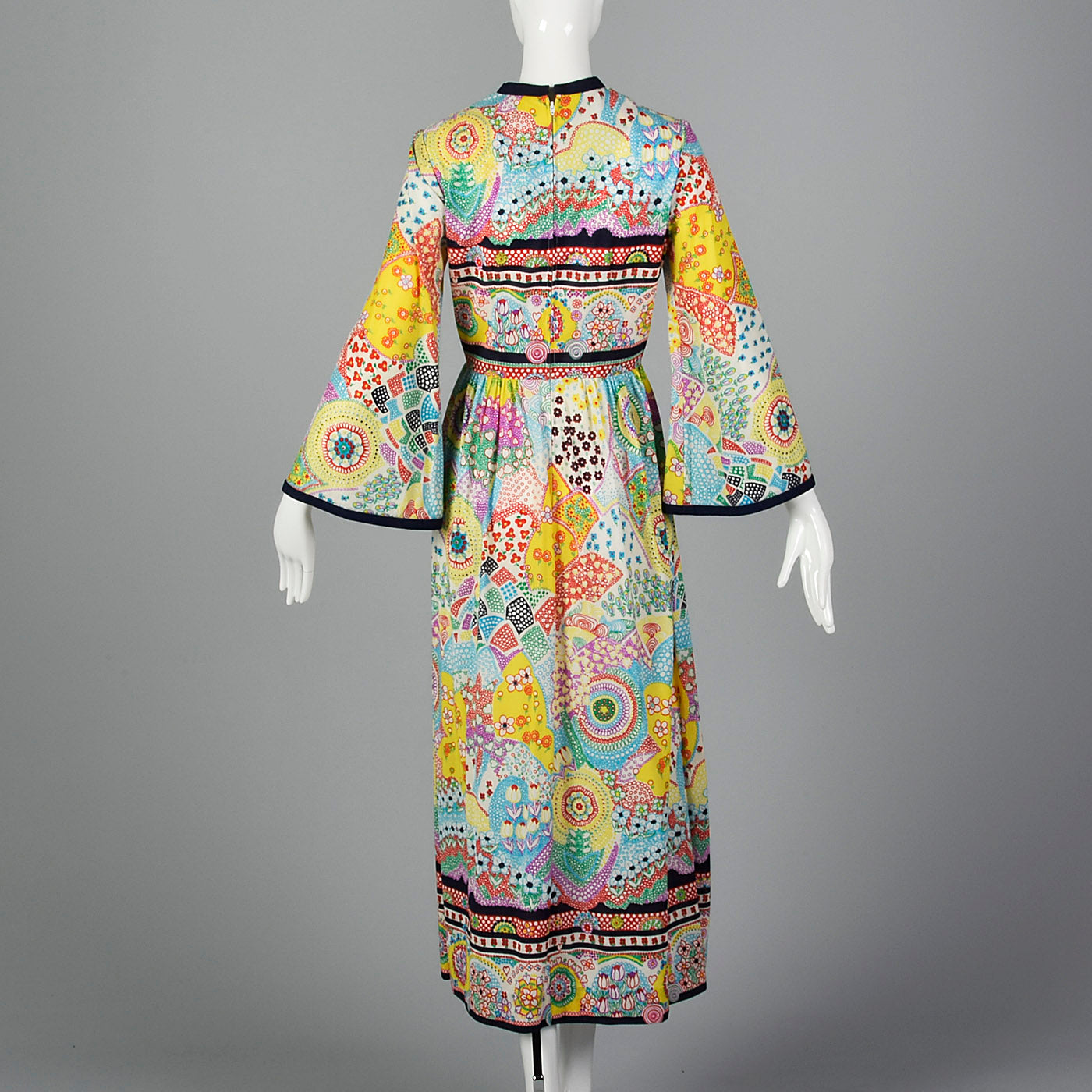 1970s Psychedelic Print Maxi Dress with Bell Sleeves