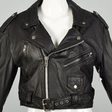 1990s Black Leather Cropped Biker Jacket Belt