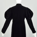 XS 1940s Black Velvet Opera Coat Juliet Sleeves Pussybow