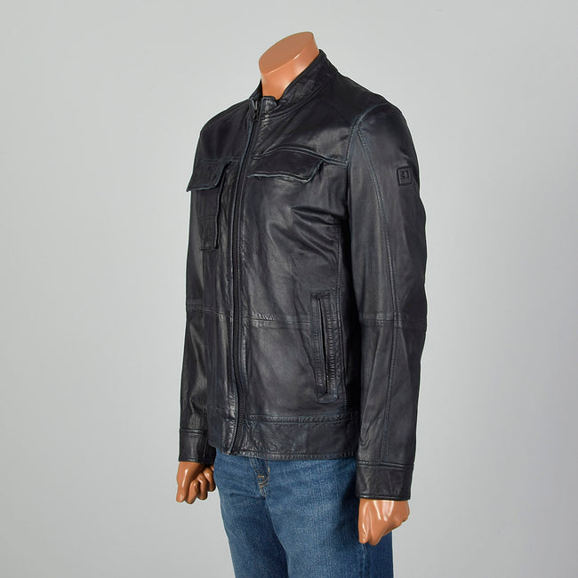 Medium Hugo Boss Cafe Racer Dark Navy Leather Jacket