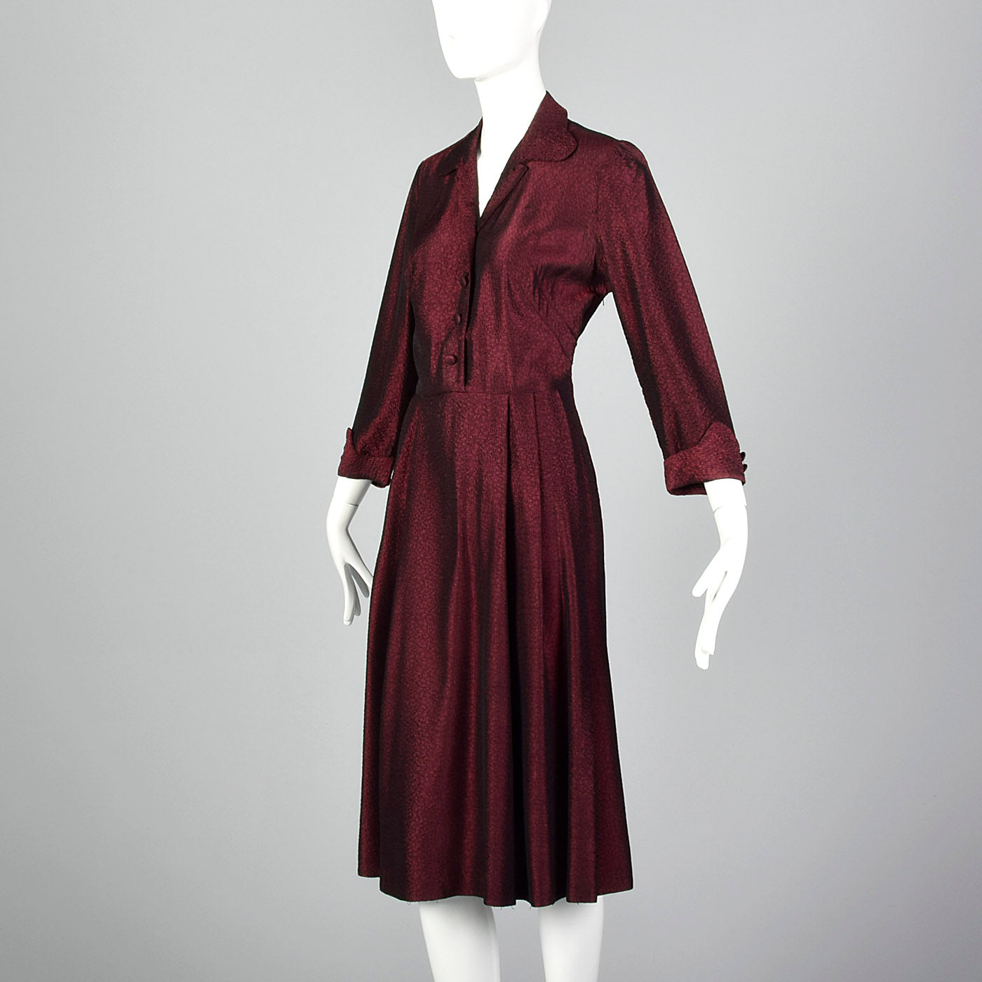 1950s Red and Black Sharkskin Plisse Dress