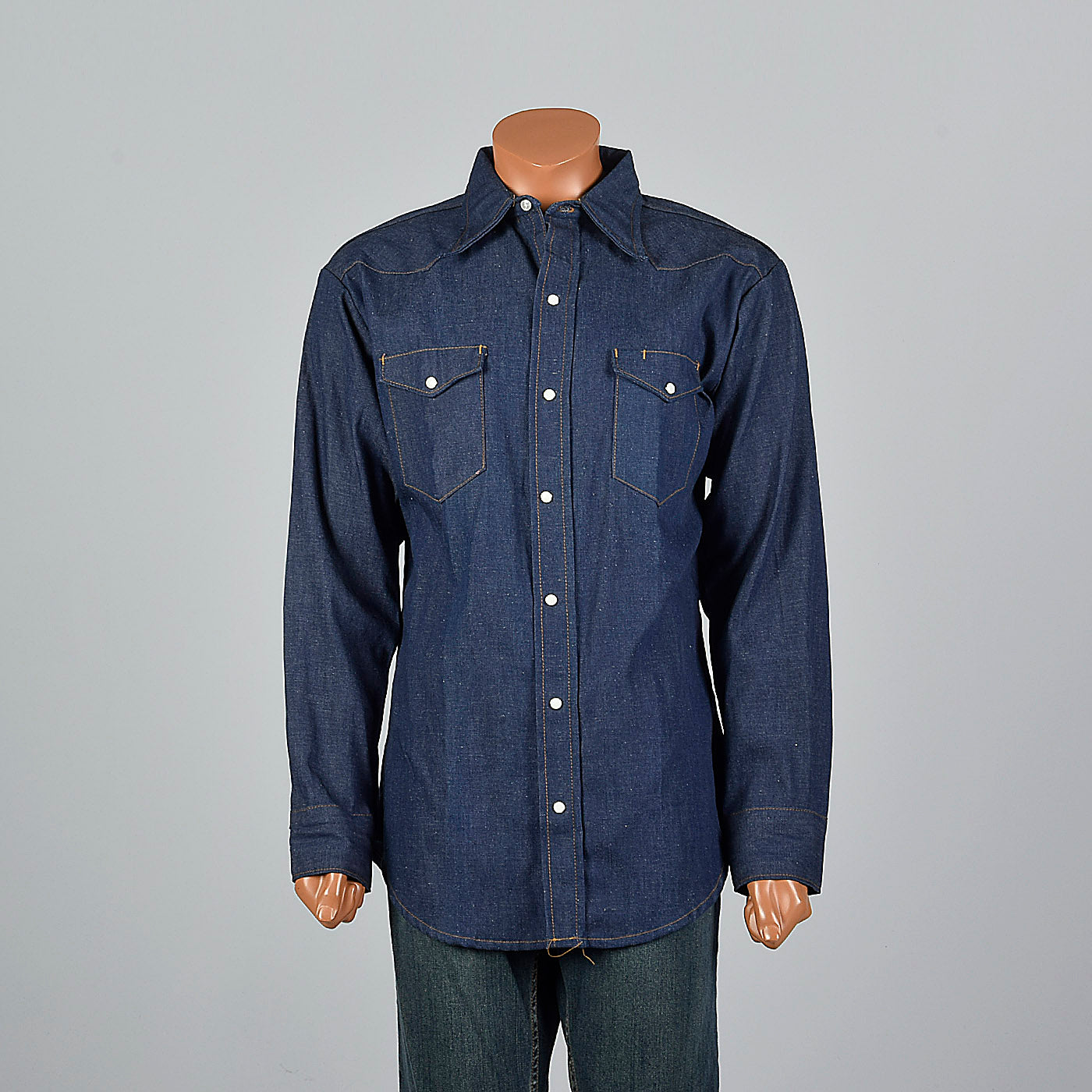 1970s Deadstock Cotton Denim Long Sleeve Shirt