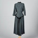 1950s Green and Black Sharksin Dress with Black Velvet Trim