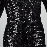 XS 1970s Black Sequin Trench Coat