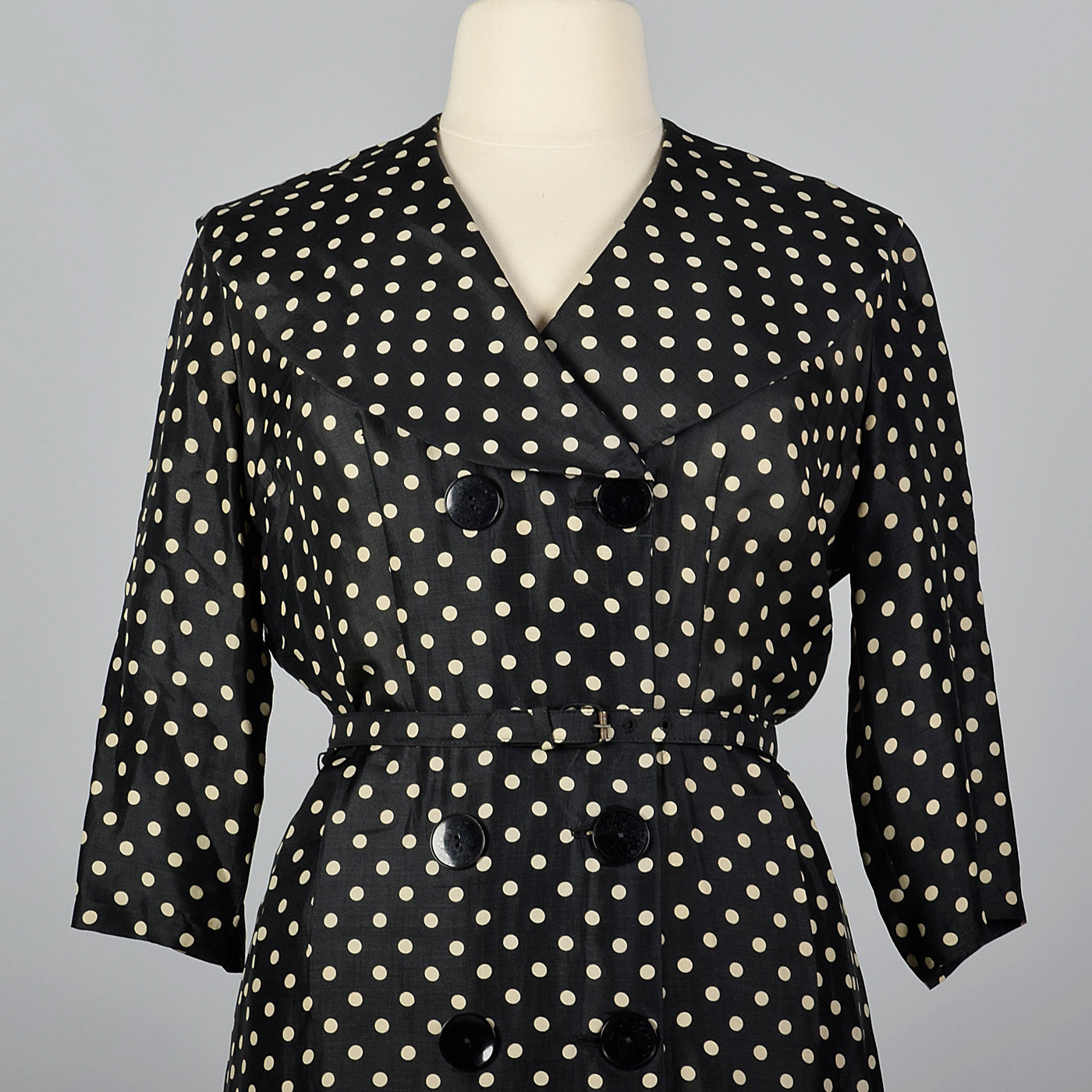 1950s Black Silk Polka Dot Dress