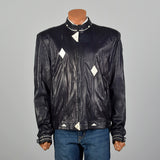 Large Battaglia 1980s Rockabilly Navy Leather Jacket