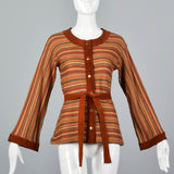 1960s Pierre Cardin Bohemian Separates Leather Skirt & Cardigan Sweater