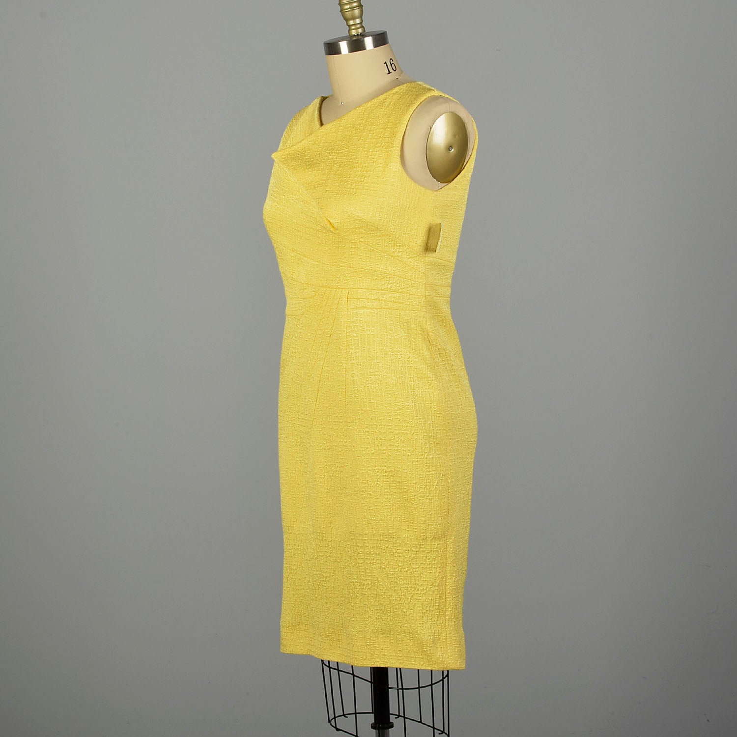 XL 2000s Oscar de la Renta Yellow Fitted Sheath Sleeveless Asymmetrical Dress