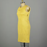 XL 2000s Oscar de la Renta Yellow Fitted Sheath Sleeveless Asymmetrical Dress