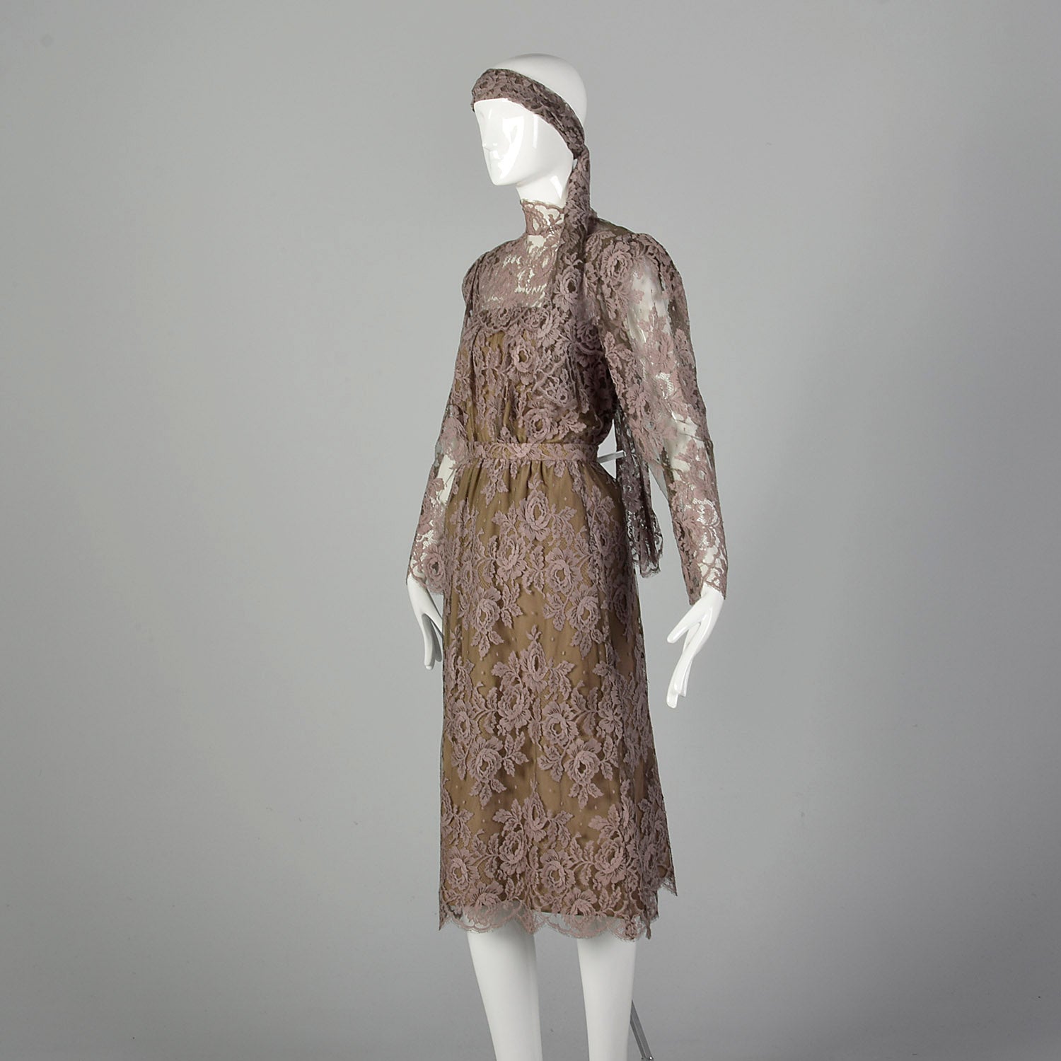 Large Becky Bisoulis 1980s Mauve Lace Skirt Set