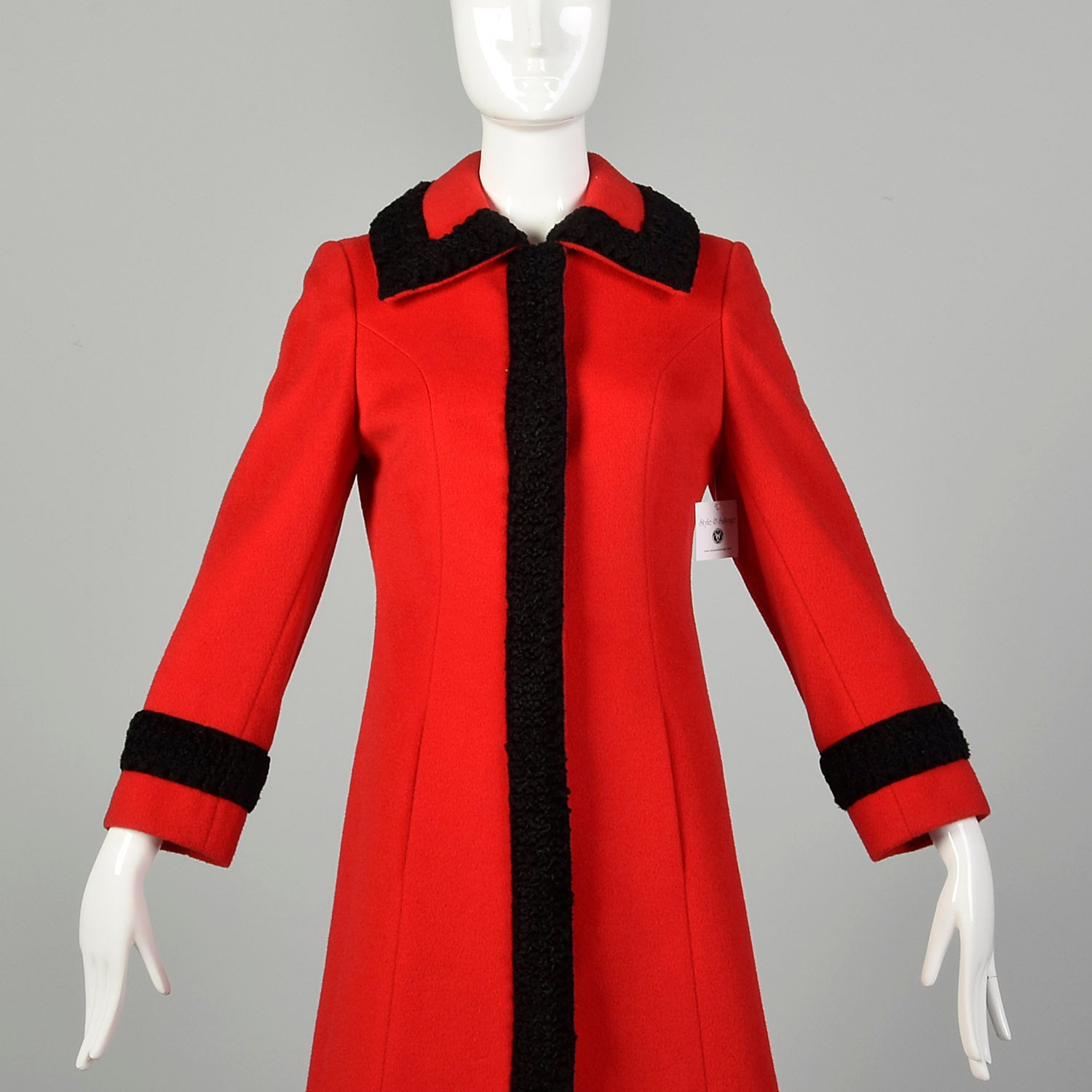 Small 1960s Coat Red Mod Russian Princess Faux Persian Lamb Fur Winter Holiday