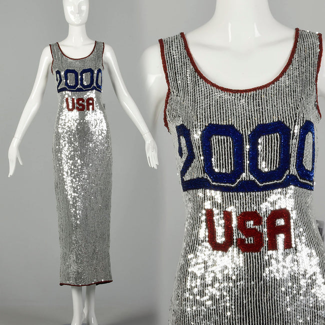 Small 1990s Millennium Dress Formal Sequin Sleeveless New Years Eve