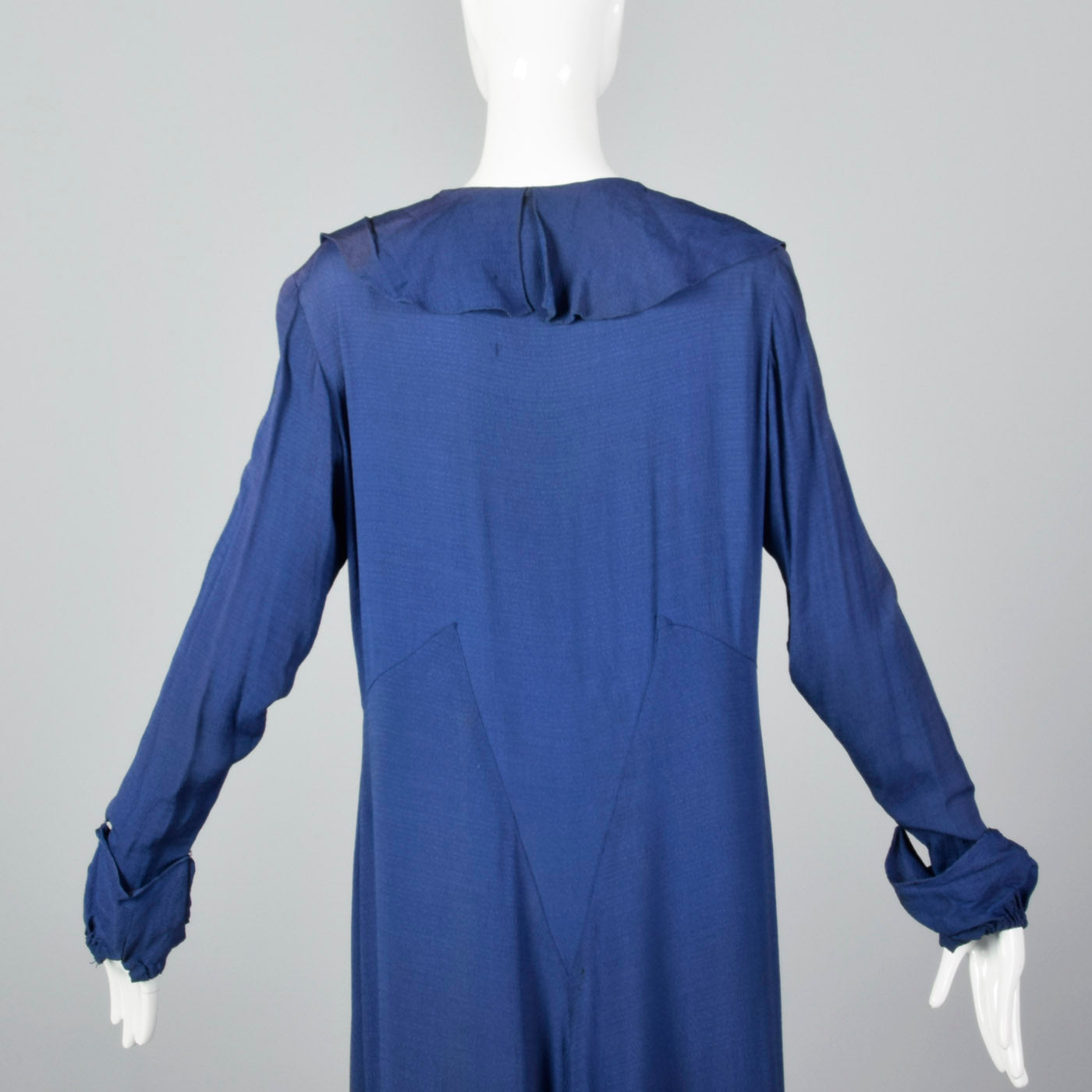 1930s Blue Dress with Ruffle Neckline
