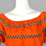 Medium 1960s Orange Peasant Top