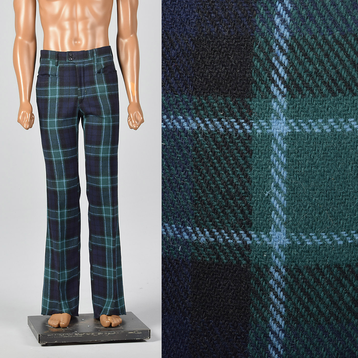 1970s Mens Deadstock Plaid Bell Bottom Pants