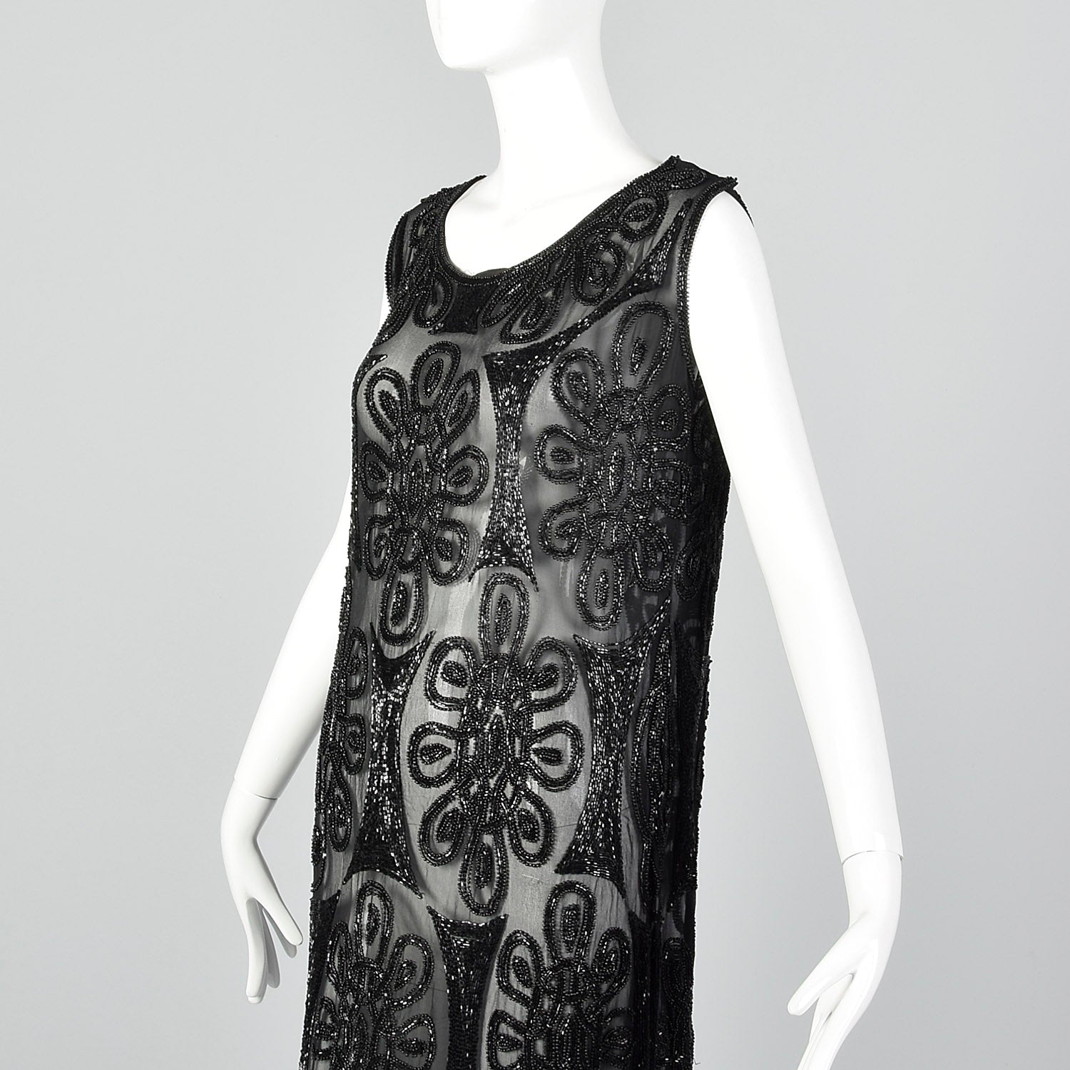 1920s Beaded Black Silk Dress with Celtic Style Knots