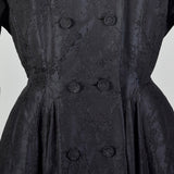 XS 1950s Via Veneto Couture Boutique Black Silk Princess Coat Made In Italy