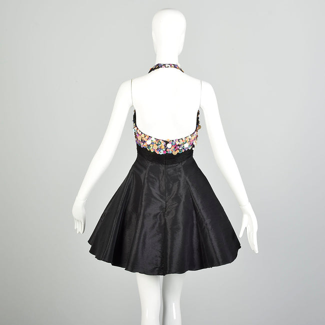 XS 1990s Fit & Flare Prom Mini Dress Halter Cocktail Party Evening Dress