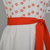 XL 1960s Pat Premo Dress White with Orange Embroidery and Bow