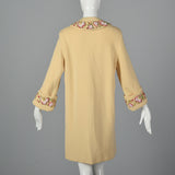 1960s Cream Knit Coat with Floral Embroidery Trim