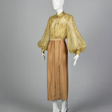 1970s Gold Maxi Dress with Bishop Sleeves