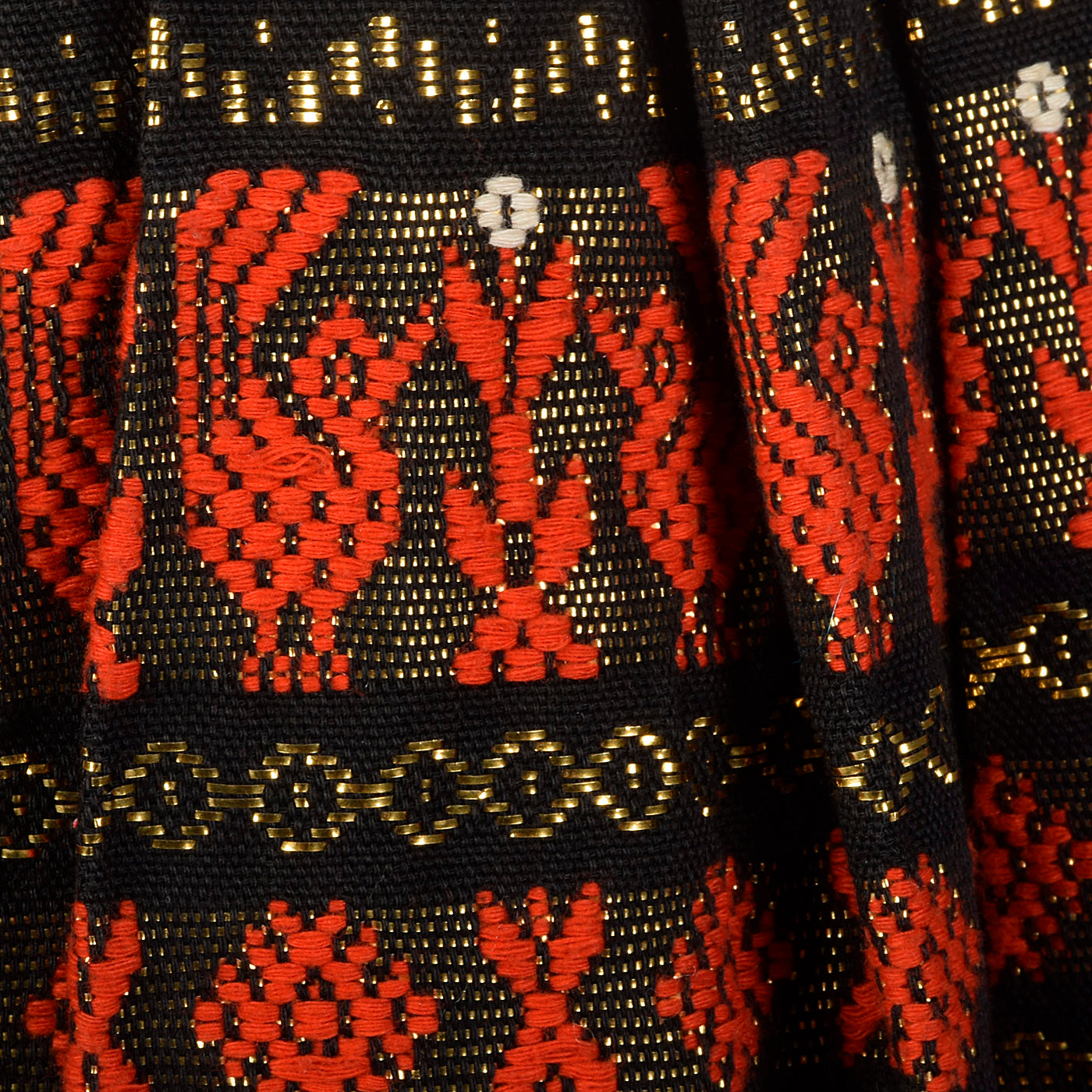 1950s Pleated Black Skirt with Red and Metallic Embroidery
