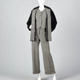 1970s Three Piece Suit Separates in Black & White Houndstooth Tweed