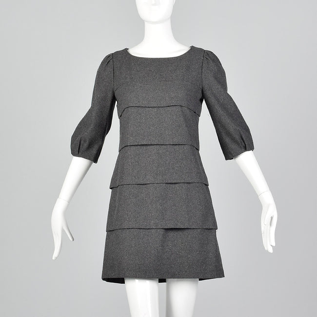 Miu Miu Layered Gray Wool Mini Dress