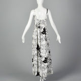 XS 1960s Black White Floral Maxi Dress