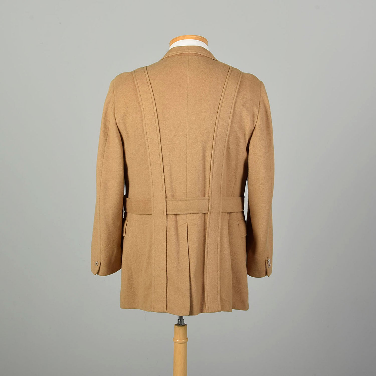 Large 1980s Norfolk Jacket Tan Belted Camel Hair Coat