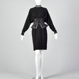 Small 1980s Peplum Dress with Rhinestone Trim