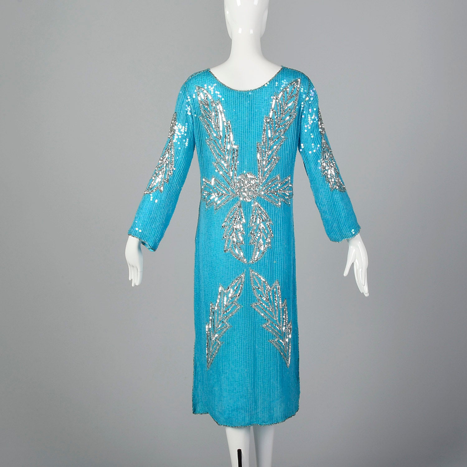 Medium 1970s India Blue Silk Sequin Cocktail Dress