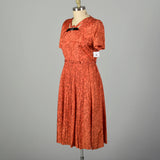 XXL 1950s Dress Short Sleeve Volup Orange Cocktail Autumn Black Floral Lace Print