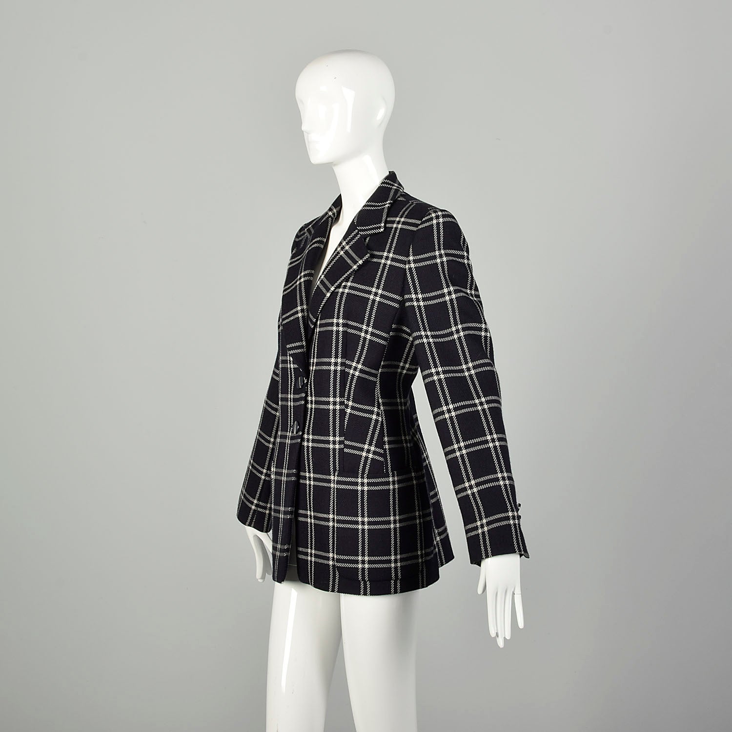 Large 1990s Louis Feraud Plaid Jacket Lightweight Wool Blazer Navy Gray