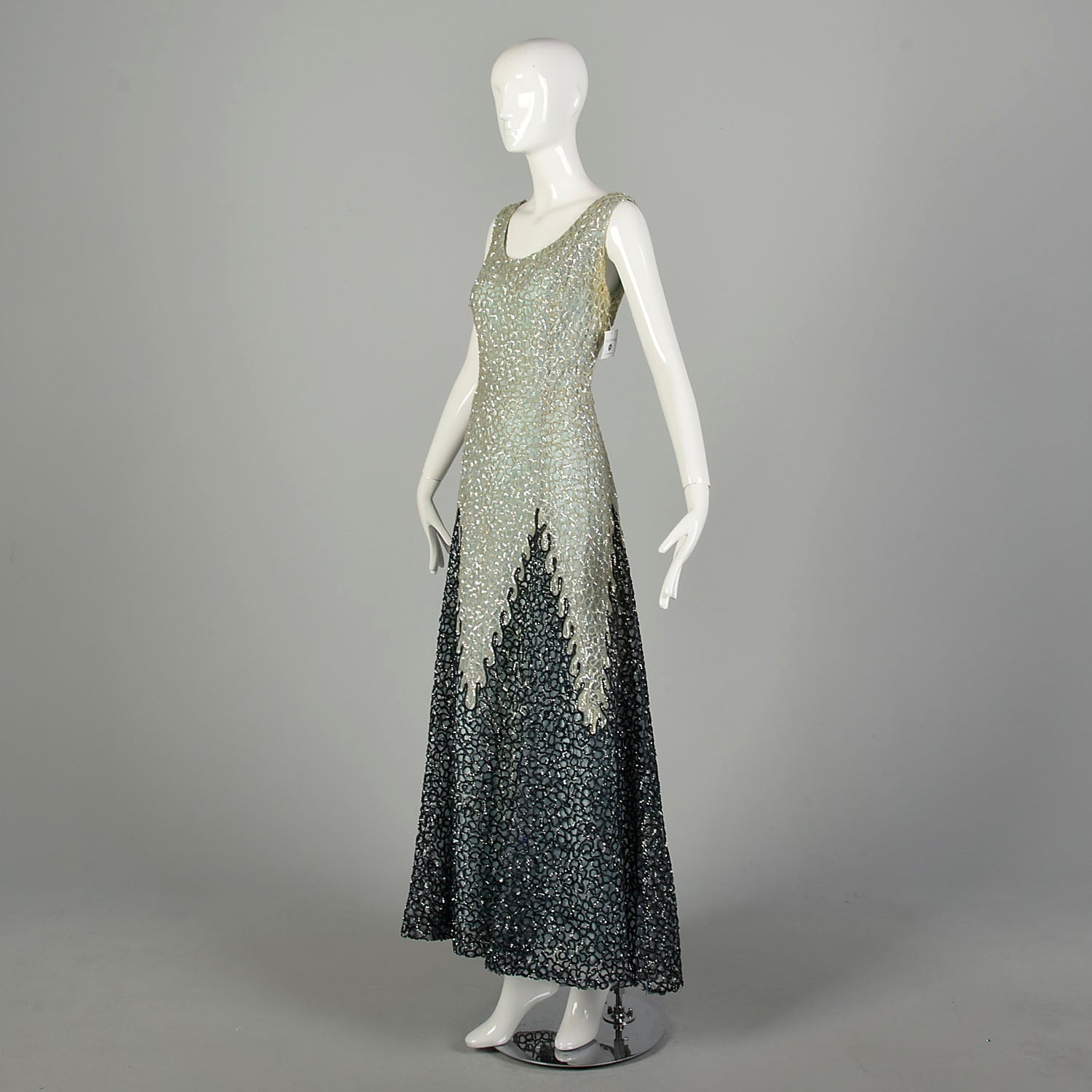 Medium 1960s Sleeveless Sequin Formal Blue On Blue Evening Gown