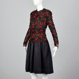 1980s Travilla Black Dress with Paisley Beaded Bodice