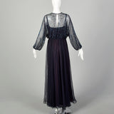 Small 1970s Jack Bryan Dress Blue Beaded Maxi Formal Disco Evening Gown