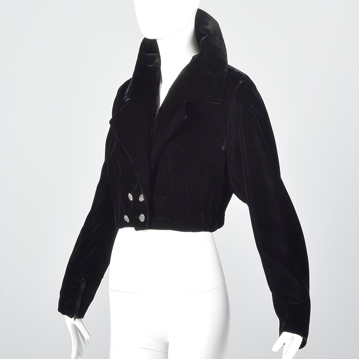 1970s Black Velvet Bolero with Rhinestone Buttons