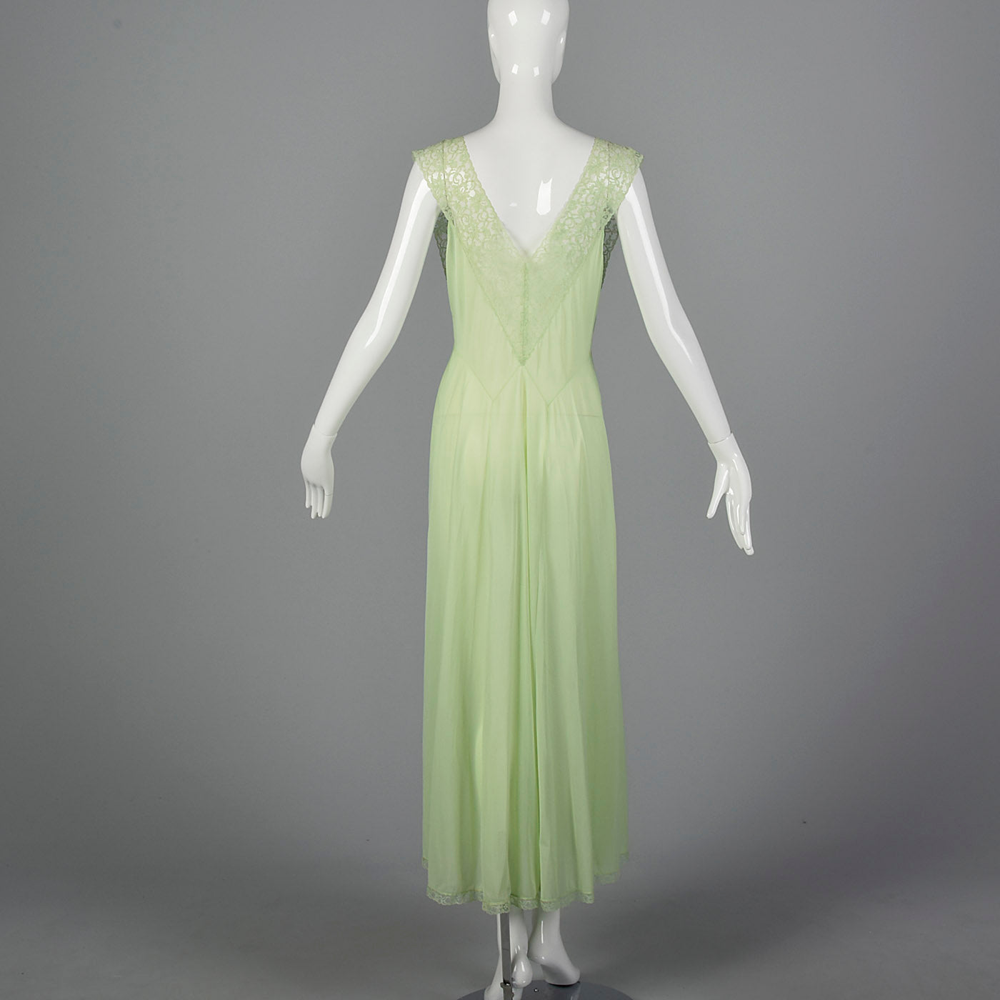 1950s Vanity Fair Green Nightgown with Crystal Pleat Bust