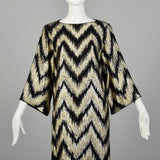 Small 1970s Metallic Kaftan Wide Sleeve Flowy Gold and Black Maxi Dress