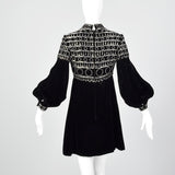 XS 1960s Beaded Black Velvet Dress