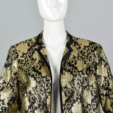 1980s Lillie Rubin Black and Metallic Gold Brocade Bolero Jacket