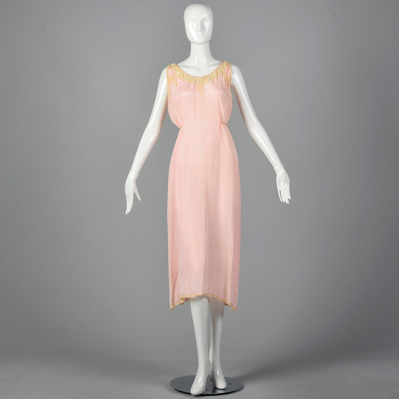 1920s Pink Nightgown with Lace Trim