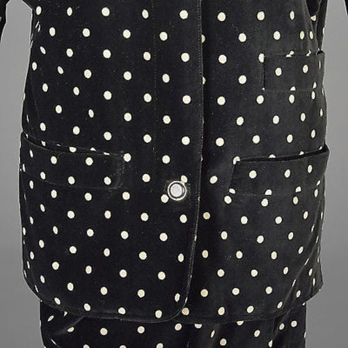 1980s Gianni Versace Skirt Oversized Blazer & Wrap Skirt in Black Velvet with White Polkadots