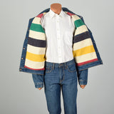 Large Levis Hudson Bay Striped Blanket Lined Denim Reversible Jean Jacket Winter Outerwear