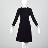 1960s Black Velvet Dress with Beaded Trim