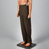 1970s Mens Deadstock Wool Pants in Brown and Black Herringbone