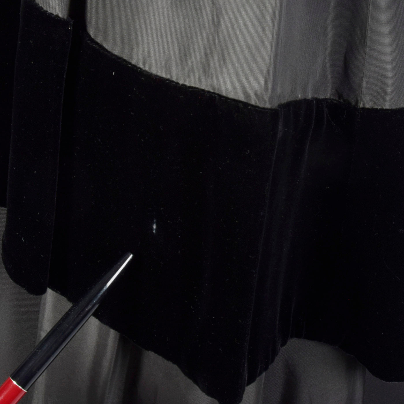 1950s Black Taffeta Evening Dress with Velvet Trim